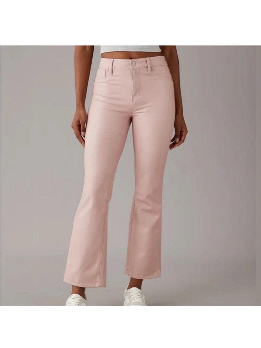 American Eagle Faux Leather Pink Kick Boot Crop Pants Size 4 LONG